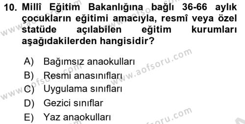 Çocuk Gelişiminde Alan Çalışmaları Dersi 2023 - 2024 Yılı (Final) Dönem Sonu Sınavı 10. Soru