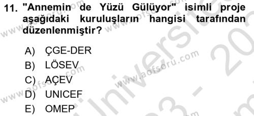 Çocuk Gelişiminde Alan Çalışmaları Dersi 2023 - 2024 Yılı (Final) Dönem Sonu Sınavı 11. Soru