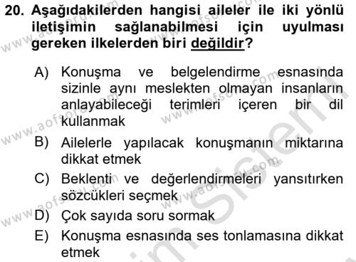 Çocuk Gelişiminde Alan Çalışmaları Dersi 2023 - 2024 Yılı (Final) Dönem Sonu Sınavı 20. Soru