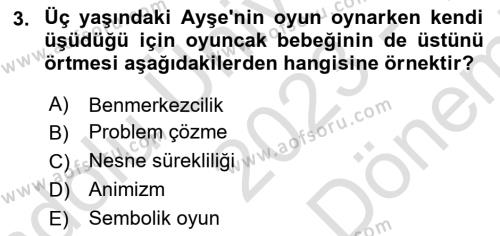 Çocuk Gelişiminde Alan Çalışmaları Dersi 2023 - 2024 Yılı (Final) Dönem Sonu Sınavı 3. Soru