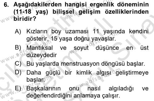 Çocuk Gelişiminde Alan Çalışmaları Dersi 2023 - 2024 Yılı (Final) Dönem Sonu Sınavı 6. Soru