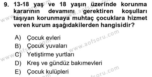 Çocuk Gelişiminde Alan Çalışmaları Dersi 2023 - 2024 Yılı (Final) Dönem Sonu Sınavı 9. Soru