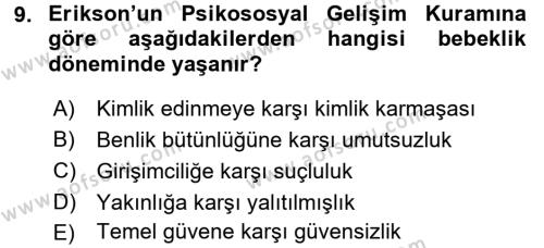 Hasta Çocukların Gelişimi Ve Eğitimi Dersi 2017 - 2018 Yılı (Vize) Ara Sınavı 9. Soru