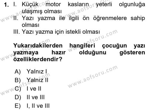 Çocuk Gelişimi Dersi 2019 - 2020 Yılı (Vize) Ara Sınavı 1. Soru