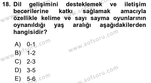 Çocuk Gelişimi Dersi 2019 - 2020 Yılı (Vize) Ara Sınavı 18. Soru