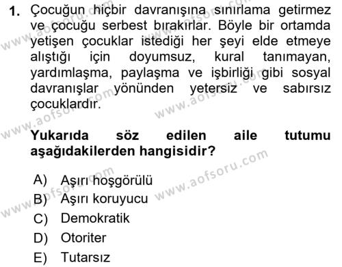 Çocuk Gelişimi Dersi 2022 - 2023 Yılı Yaz Okulu Sınavı 1. Soru