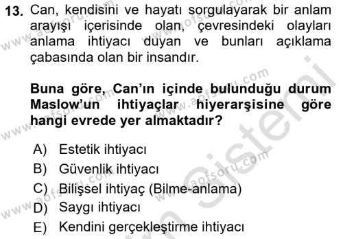 Çocuk Gelişimi Dersi 2022 - 2023 Yılı Yaz Okulu Sınavı 13. Soru