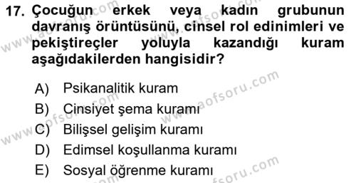 Çocuk Gelişimi Dersi 2022 - 2023 Yılı Yaz Okulu Sınavı 17. Soru