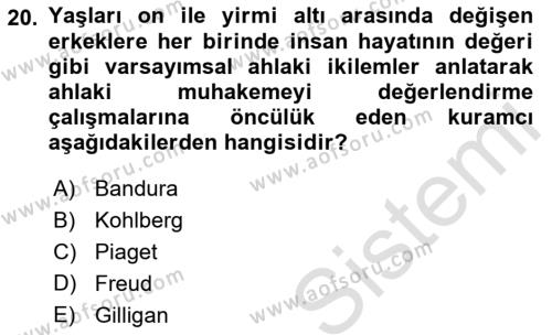 Çocuk Gelişimi Dersi 2022 - 2023 Yılı Yaz Okulu Sınavı 20. Soru