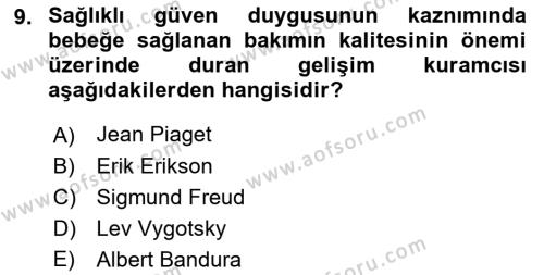 Çocuk Gelişimi Dersi 2022 - 2023 Yılı Yaz Okulu Sınavı 9. Soru