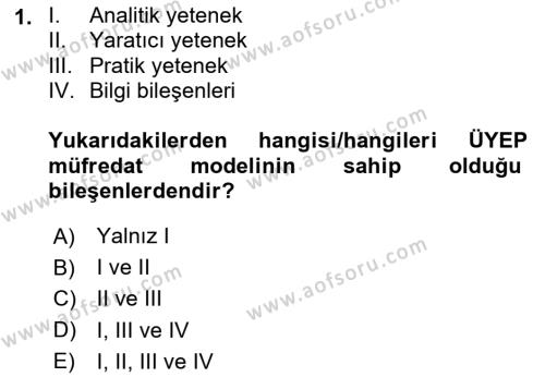 Gelişimsel Tanı Ve Değerlendirme Yöntemleri Dersi 2023 - 2024 Yılı (Final) Dönem Sonu Sınavı 1. Soru