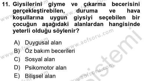 Gelişimsel Tanı Ve Değerlendirme Yöntemleri Dersi 2023 - 2024 Yılı (Final) Dönem Sonu Sınavı 11. Soru