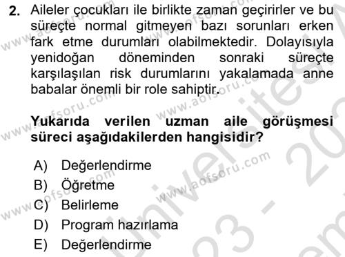 Gelişimsel Tanı Ve Değerlendirme Yöntemleri Dersi 2023 - 2024 Yılı (Final) Dönem Sonu Sınavı 2. Soru