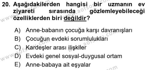 Gelişimsel Tanı Ve Değerlendirme Yöntemleri Dersi 2023 - 2024 Yılı (Final) Dönem Sonu Sınavı 20. Soru