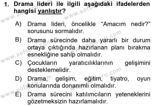 Çocuk Ve Drama Dersi 2016 - 2017 Yılı 3 Ders Sınavı 1. Soru