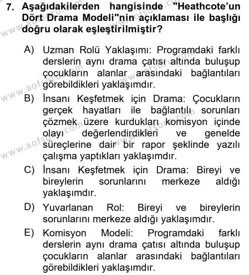 Çocuk Ve Drama Dersi 2016 - 2017 Yılı (Vize) Ara Sınavı 7. Soru