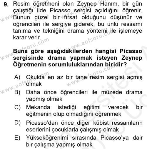 Çocuk Ve Drama Dersi 2017 - 2018 Yılı 3 Ders Sınavı 9. Soru