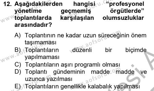 Toplantı Ve Sunu Teknikleri Dersi 2012 - 2013 Yılı (Final) Dönem Sonu Sınavı 12. Soru
