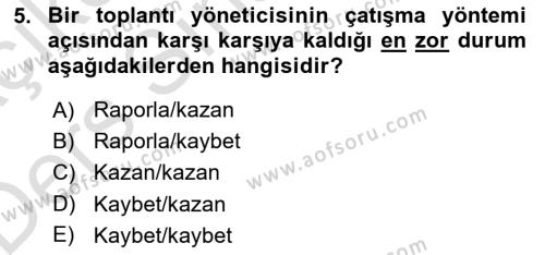 Toplantı Ve Sunu Teknikleri Dersi 2018 - 2019 Yılı 3 Ders Sınavı 5. Soru