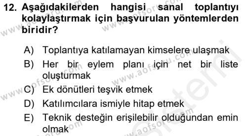 Toplantı Ve Sunu Teknikleri Dersi 2018 - 2019 Yılı (Vize) Ara Sınavı 12. Soru