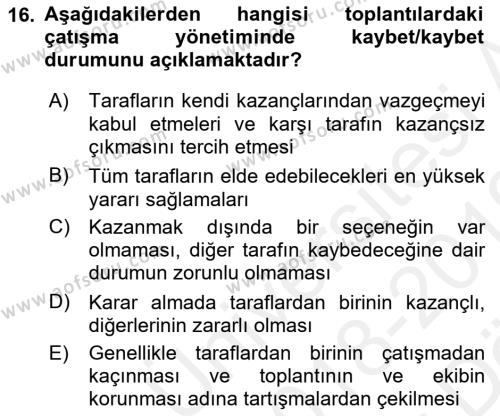 Toplantı Ve Sunu Teknikleri Dersi 2018 - 2019 Yılı (Vize) Ara Sınavı 16. Soru