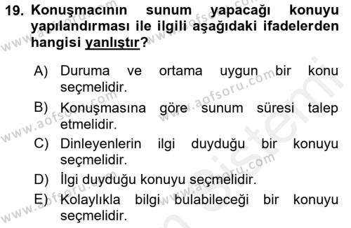 Toplantı Ve Sunu Teknikleri Dersi 2018 - 2019 Yılı (Final) Dönem Sonu Sınavı 19. Soru