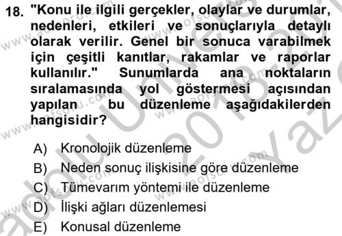 Toplantı Ve Sunu Teknikleri Dersi 2018 - 2019 Yılı Yaz Okulu Sınavı 18. Soru