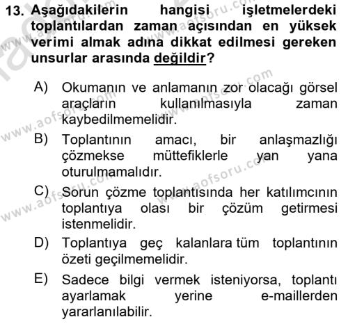 Toplantı Ve Sunu Teknikleri Dersi 2020 - 2021 Yılı Yaz Okulu Sınavı 13. Soru