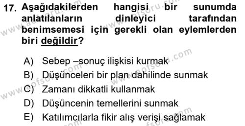 Toplantı Ve Sunu Teknikleri Dersi 2020 - 2021 Yılı Yaz Okulu Sınavı 17. Soru