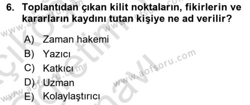 Toplantı Ve Sunu Teknikleri Dersi 2020 - 2021 Yılı Yaz Okulu Sınavı 6. Soru