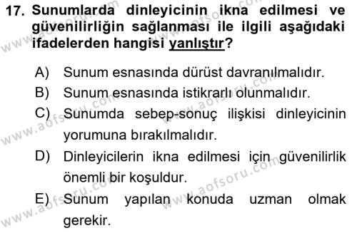 Toplantı Ve Sunu Teknikleri Dersi 2022 - 2023 Yılı Yaz Okulu Sınavı 17. Soru