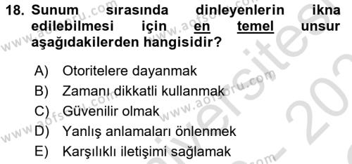 Toplantı Ve Sunu Teknikleri Dersi 2022 - 2023 Yılı Yaz Okulu Sınavı 18. Soru