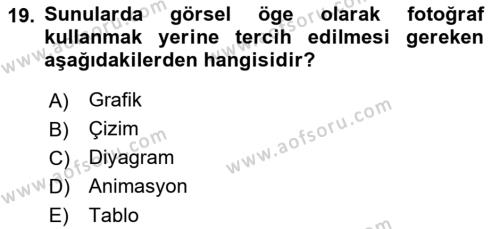 Toplantı Ve Sunu Teknikleri Dersi 2022 - 2023 Yılı Yaz Okulu Sınavı 19. Soru