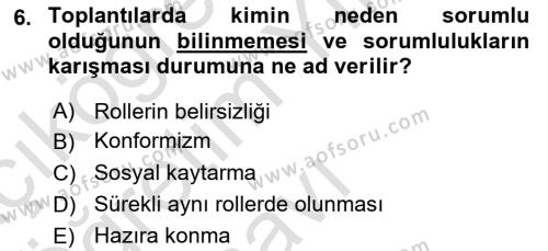 Toplantı Ve Sunu Teknikleri Dersi 2022 - 2023 Yılı Yaz Okulu Sınavı 6. Soru