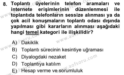 Toplantı Ve Sunu Teknikleri Dersi 2022 - 2023 Yılı Yaz Okulu Sınavı 8. Soru