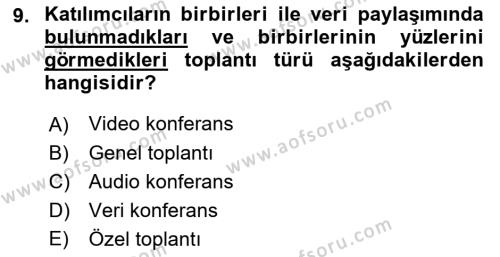 Toplantı Ve Sunu Teknikleri Dersi 2022 - 2023 Yılı Yaz Okulu Sınavı 9. Soru