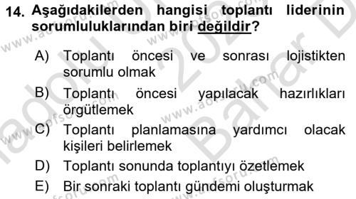 Toplantı Ve Sunu Teknikleri Dersi 2023 - 2024 Yılı (Vize) Ara Sınavı 14. Soru