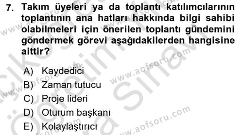 Toplantı Ve Sunu Teknikleri Dersi 2023 - 2024 Yılı (Vize) Ara Sınavı 7. Soru