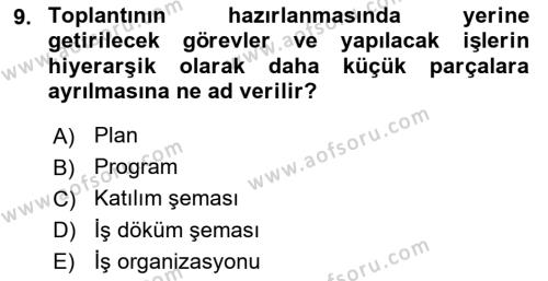 Toplantı Ve Sunu Teknikleri Dersi 2023 - 2024 Yılı (Vize) Ara Sınavı 9. Soru