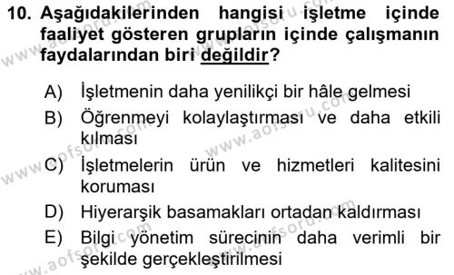 Toplantı Ve Sunu Teknikleri Dersi 2023 - 2024 Yılı (Final) Dönem Sonu Sınavı 10. Soru