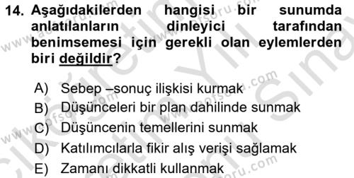 Toplantı Ve Sunu Teknikleri Dersi 2023 - 2024 Yılı (Final) Dönem Sonu Sınavı 14. Soru