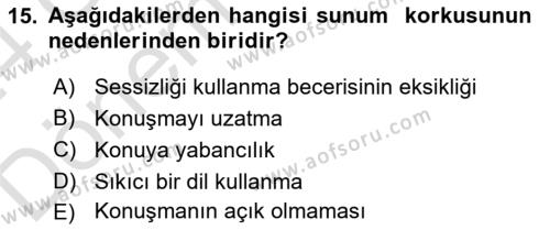 Toplantı Ve Sunu Teknikleri Dersi 2023 - 2024 Yılı (Final) Dönem Sonu Sınavı 15. Soru