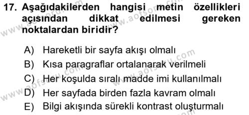 Toplantı Ve Sunu Teknikleri Dersi 2023 - 2024 Yılı (Final) Dönem Sonu Sınavı 17. Soru