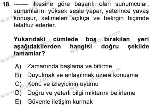 Toplantı Ve Sunu Teknikleri Dersi 2023 - 2024 Yılı (Final) Dönem Sonu Sınavı 18. Soru