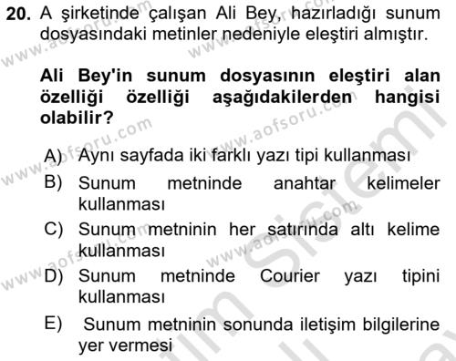 Toplantı Ve Sunu Teknikleri Dersi 2023 - 2024 Yılı (Final) Dönem Sonu Sınavı 20. Soru