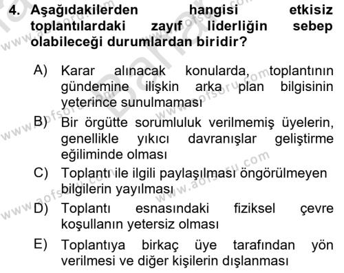 Toplantı Ve Sunu Teknikleri Dersi 2023 - 2024 Yılı (Final) Dönem Sonu Sınavı 4. Soru