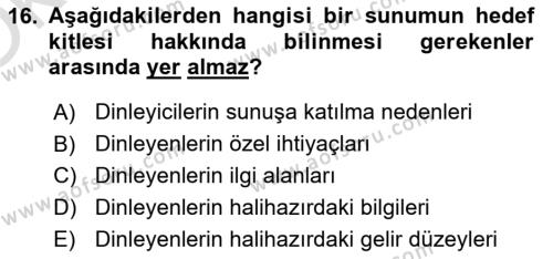 Toplantı Ve Sunu Teknikleri Dersi 2023 - 2024 Yılı Yaz Okulu Sınavı 16. Soru