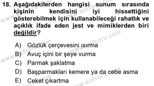 Toplantı Ve Sunu Teknikleri Dersi 2023 - 2024 Yılı Yaz Okulu Sınavı 18. Soru