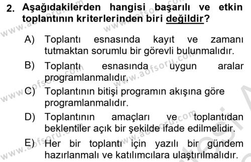 Toplantı Ve Sunu Teknikleri Dersi 2023 - 2024 Yılı Yaz Okulu Sınavı 2. Soru