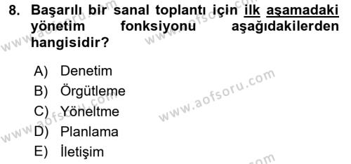 Toplantı Ve Sunu Teknikleri Dersi 2023 - 2024 Yılı Yaz Okulu Sınavı 8. Soru